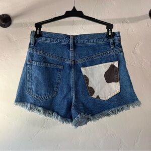 Jean Cutoff Shorts with Cow Print Back Pocket